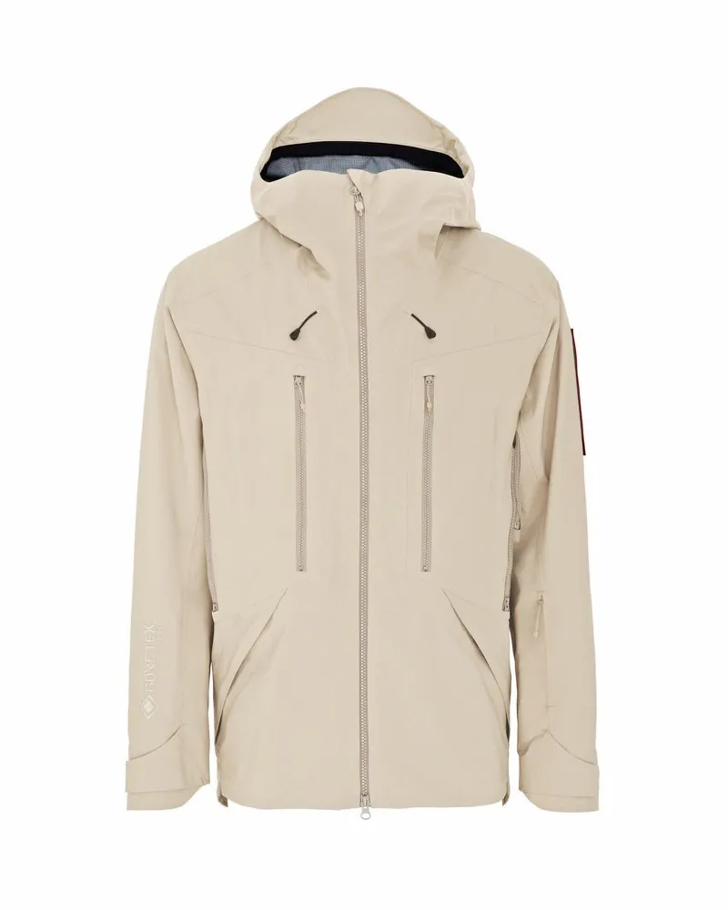 Giacca Z-2 HD GORE-TEX Pro 3L beige con cappuccio, zip e tasche.