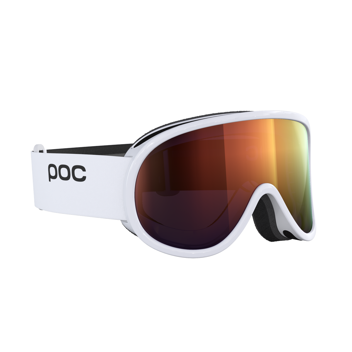 Lunettes de ski POC Retina MID blanches avec lentille Clarity orange, vue latérale.