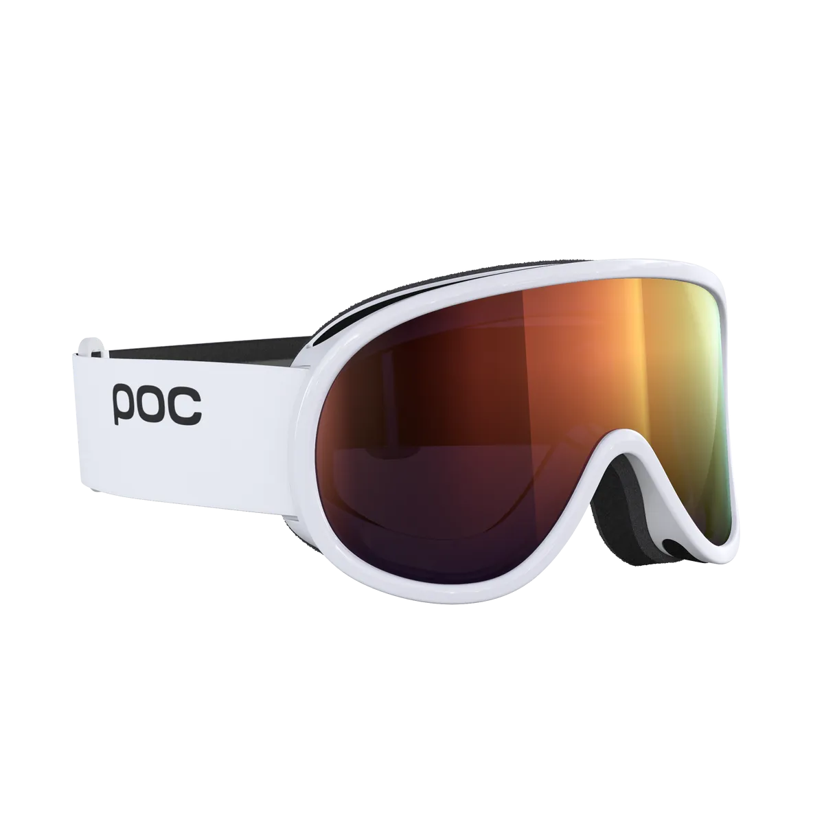 Weiße POC Retina MID Skibrille mit orangefarbener Clarity-Linse, seitliche Ansicht.