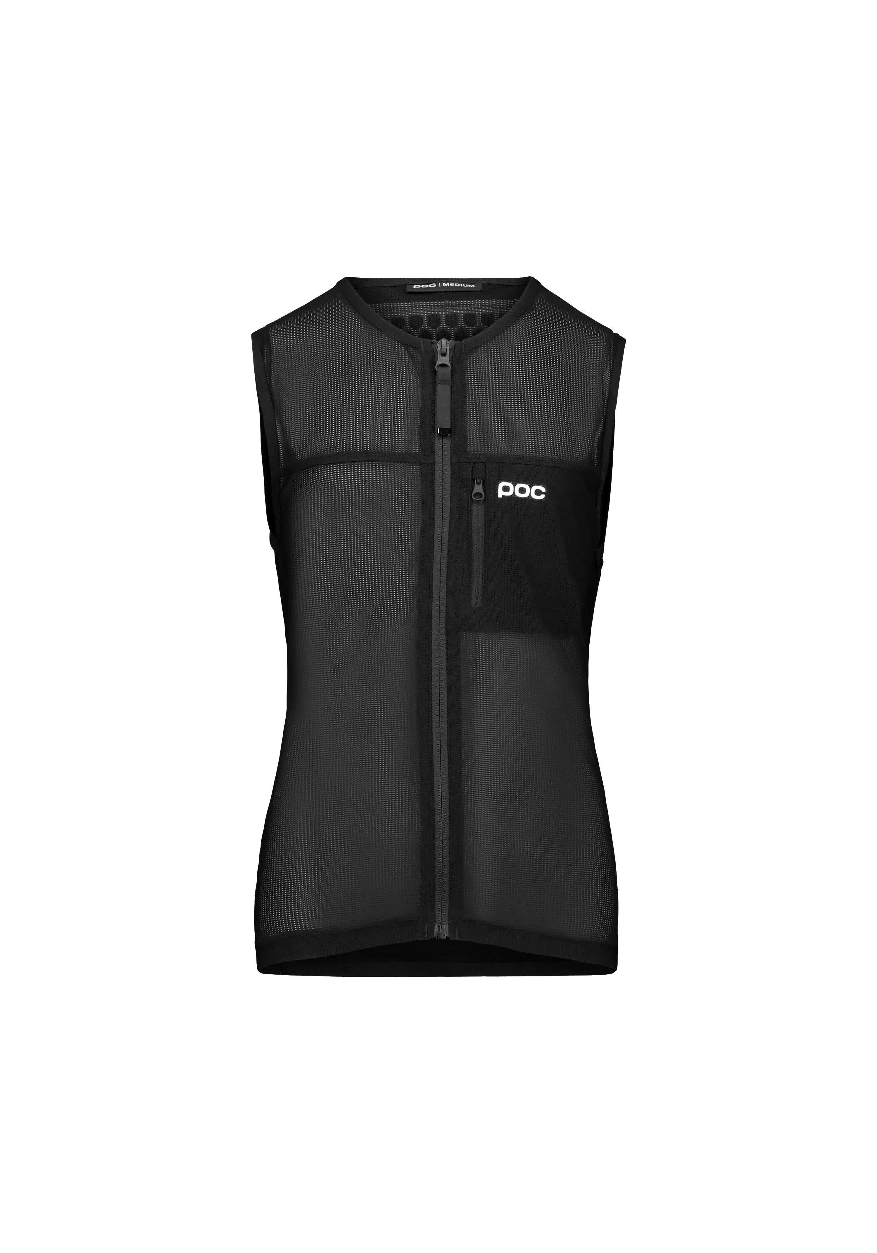 Black, sleeveless mesh vest with zipper and small POC logo on the right side.