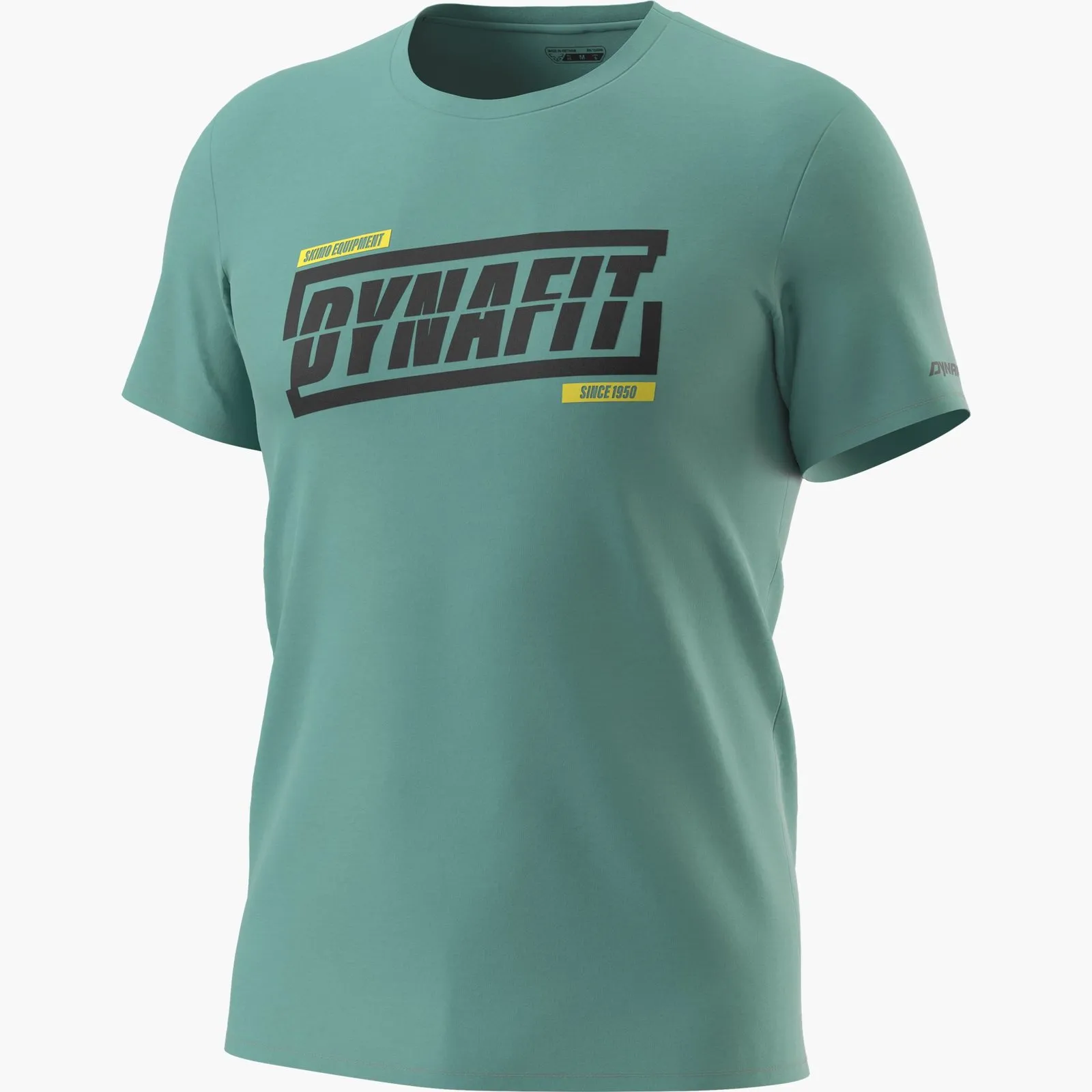 T-Shirt Dynafit Graphic in cotone color atlantico con logo Dynafit nero e accenti gialli.