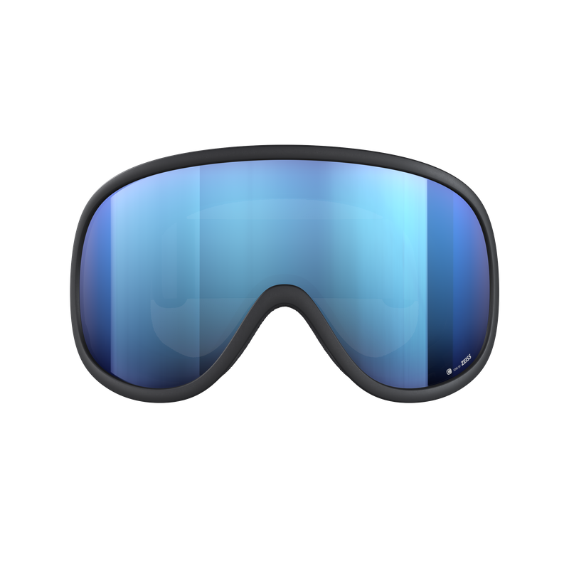Dunkelgraue Skibrille mit einer großen, blauen, verspiegelten Linse.