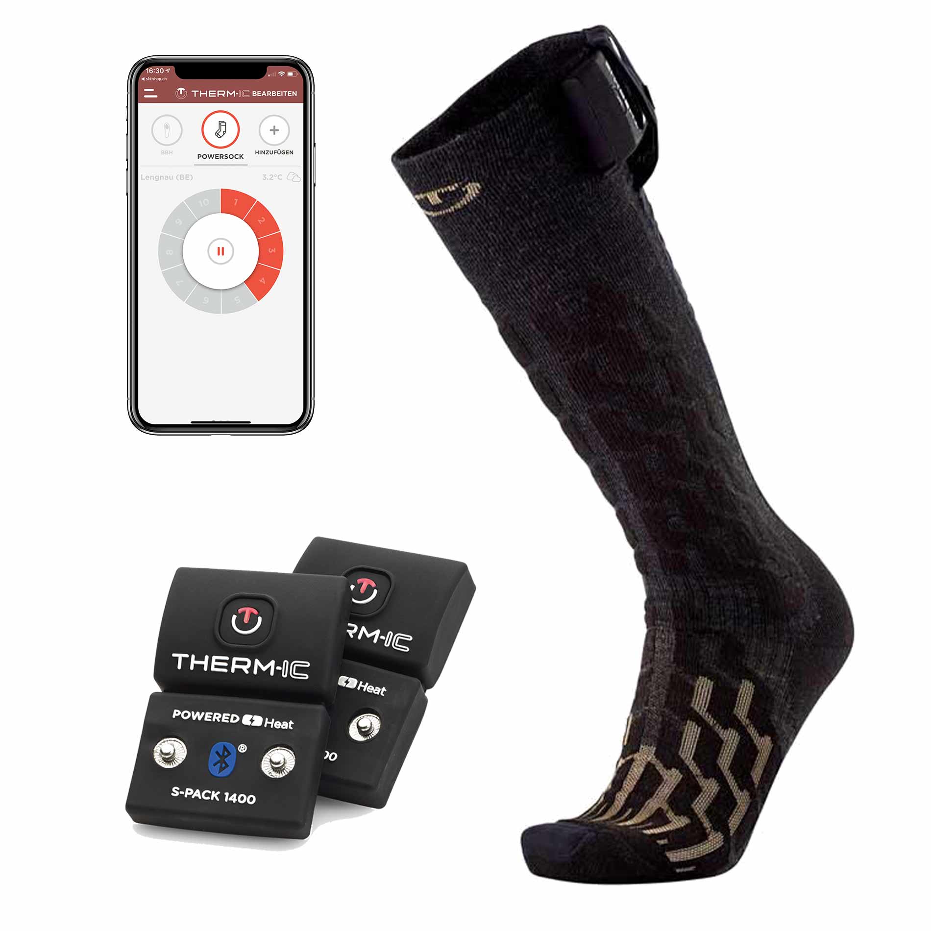 Therm-ic Powersocken Set Therm-ic Powersocks Heat Fusion Men Set mit App-Steuerung und S-Pack 1400 Akkus. Wärmesocke und Smartphone.