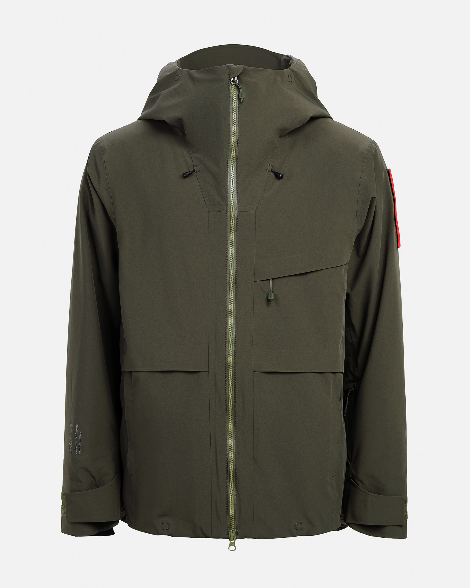 Veste stretch vert forêt Veste stretch S-3 Carv Insulated vert forêt, frontale, avec capuche et fermeture éclair. Détails : poches poitrine et poches chauffe-mains.