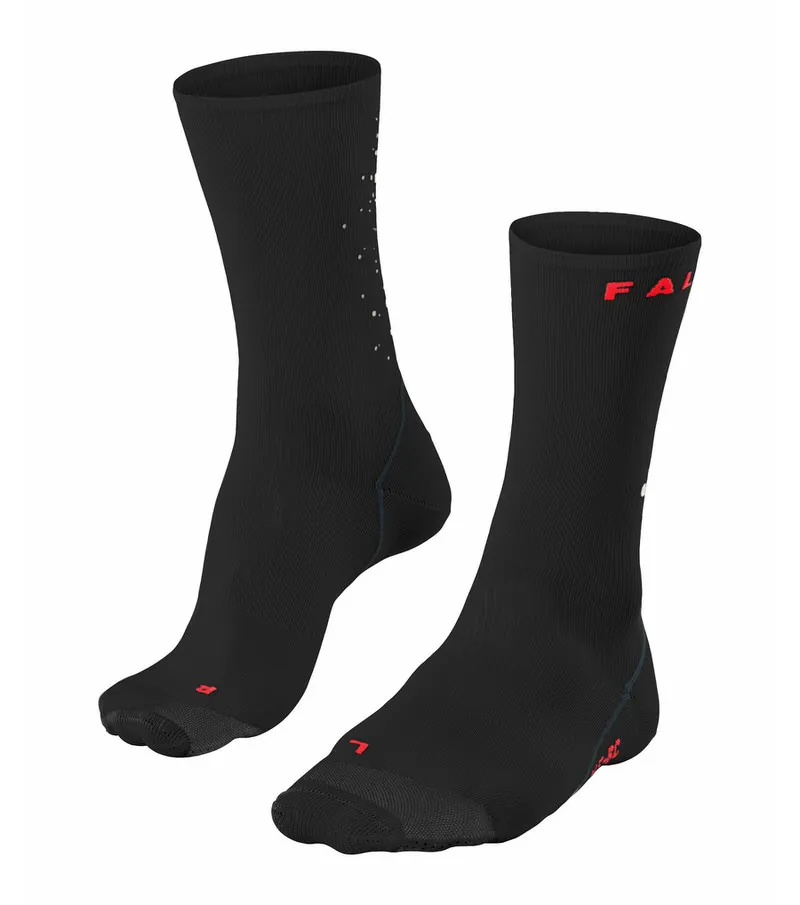 Deux chaussettes BC Impulse Reflective noires, avec des éléments réfléchissants et une inscription rouge.