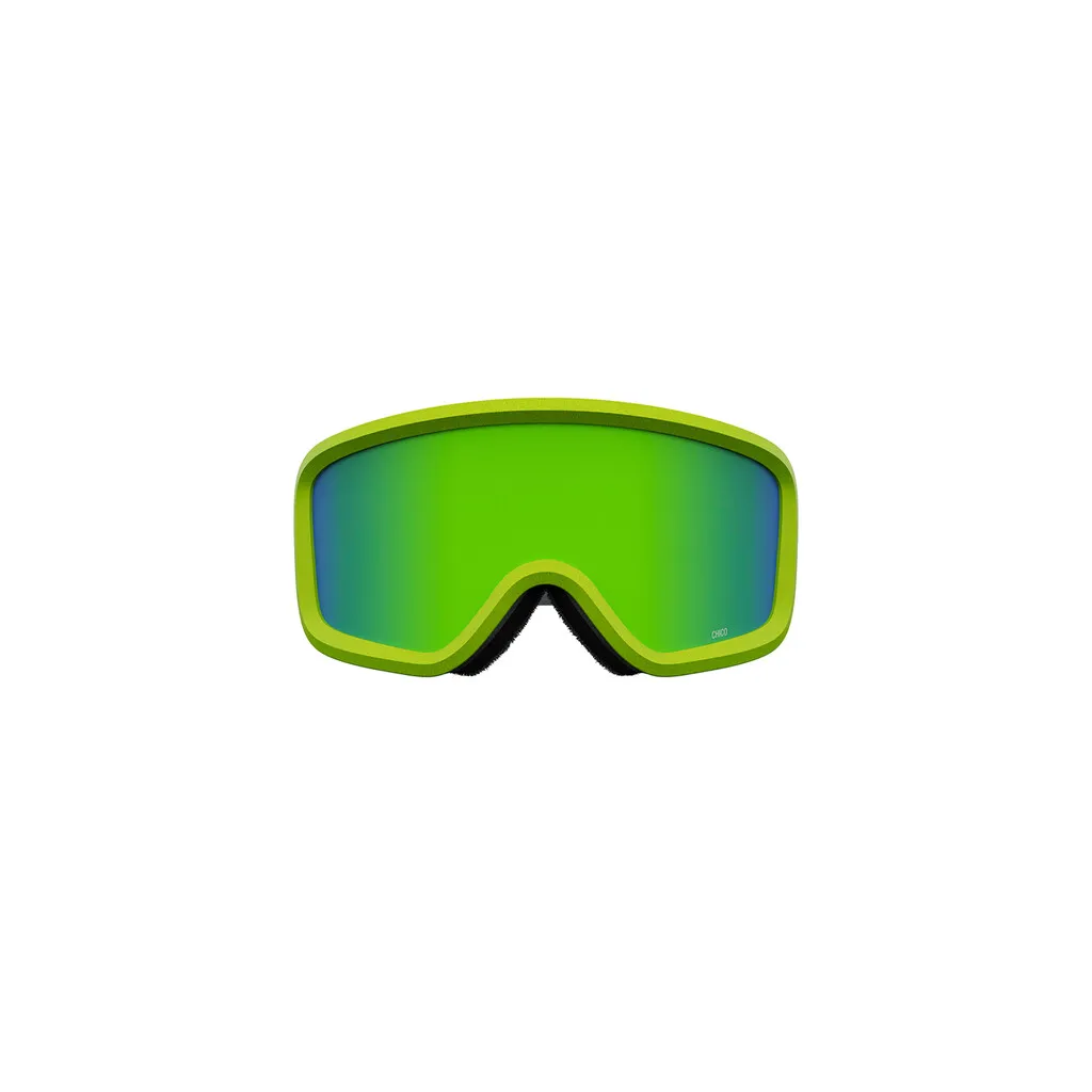 Grüne Giro Chico 2.0 Skibrille mit farbiger Linse, frontal aufgenommen, Produkt-Detailaufnahme.