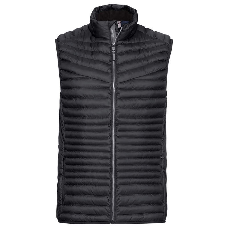 Schwarze Head Primo Vest mit Stehkragen und durchgehendem Reissverschluss mittig. Gestepptes Design, ärmellos.