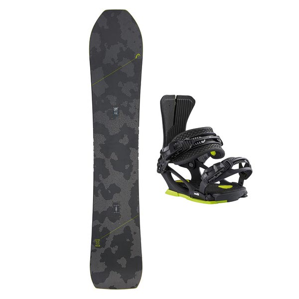 Schwarzes Head Kizamu LYT Snowboard mit montierter NX SIX Bindung.