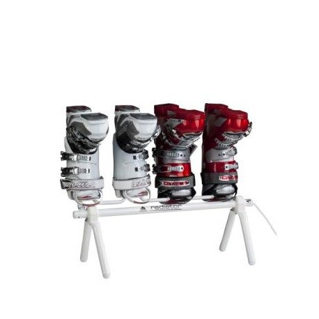 Alpenheat Schuhradiator Alpenheat Radiator AD8: Schuhtrockner mit vier Skischuhen in Weiss und Rot auf einem weissen Trocknungsgestell.