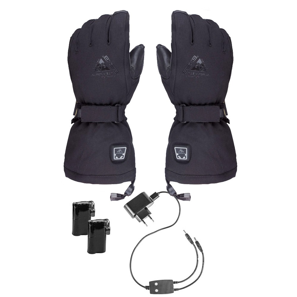 Schwarze Fire Glove Reloaded beheizbare Handschuhe mit Akkus, Ladegerät und Steuerung.