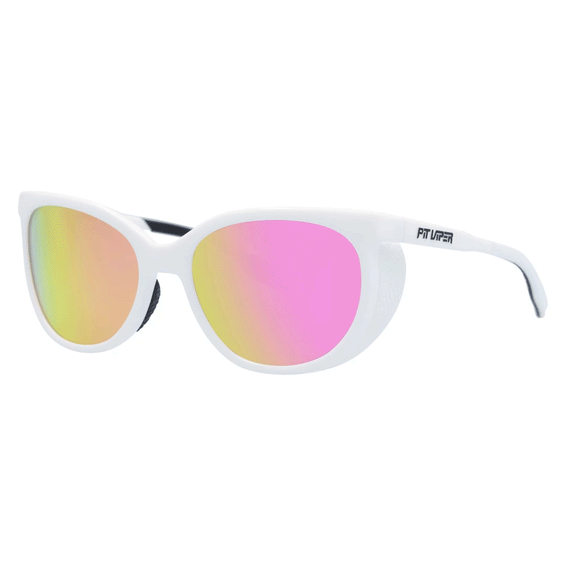Lunettes de soleil Miami Nights blanches Lunettes de soleil Miami Nights blanches avec verres polarisés rose doré et protections latérales.