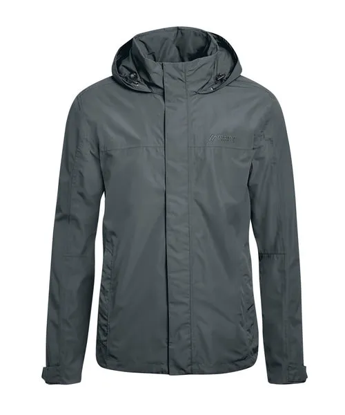 Graue Altid M Outdoor-Jacke mit Kapuze und durchgehendem Reißverschluss. Maier Sports Logo auf der rechten Brustseite.